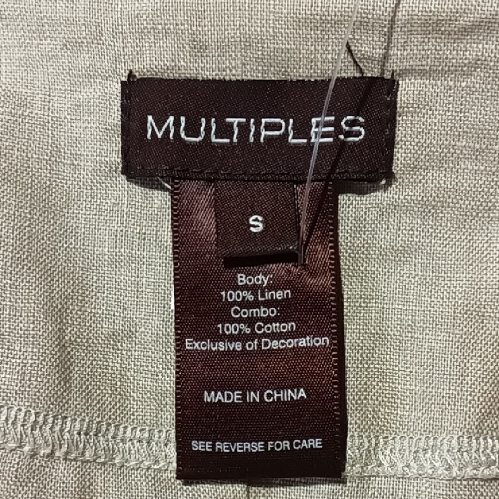 Multiples Linen Tan 3/4 Sleeve  Boxy Tunic With Decorative Panels Small - Picture 10 of 10